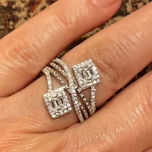 Sterling Silver Double Stone Engagement Ring sizes 6 7 8 9 10 11